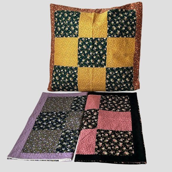 Lot of 3 Handmade Patchwork Quilt Morning Glory Throw Pillow Cover Couch Home - Picture 1 of 15